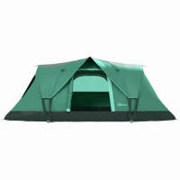 Outsunny Cort de Camping pentru 4 Persoane Impermeabil cu Protecție UV, Ferestre și Stâlpi, 4.55x2.3x1.8 m, Verde(m-10)