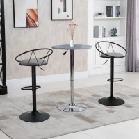 HOMCOM Conjunto de 2 Taburetes de bar Diseño neorretro ajustable giratorio con reposapiés metal Negro Lino Gris(m-2)