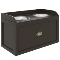 PawHut Comedouro Elevado para Cães com 2 Tigelas 2000ml de Aço Inoxidável Gaveta Oculta com Suporte de Madeira 60x30x36cm Marrom Escuro(m-1)