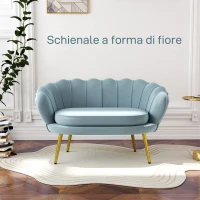 HOMCOM Divanetto 2 Posti in Stile Industrial Chic in Tessuto Effetto Velluto e Metallo, 130x77x77 cm, Azzurro(m-4)