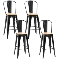 HOMCOM Conjunto de 4 Taburetes de Bar Industrial con Respaldo Reposapiés Altura Asiento 76 cm metal Negro Paneles Multicapa Imitación