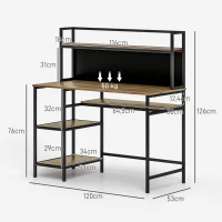 HOMCOM Escritorio con almacenamiento escritorio informático con 4 estantes gran tapa y panel Negro Marrón(m-3)