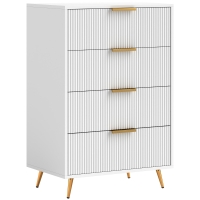 HOMCOM Cómoda com 4 Gavetas Cómoda de Dormitório Moderna com Desenho Ondulado Anti-Tombo 60x40x90 cm Branco