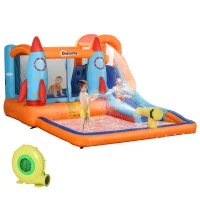 Outsunny Castillo Hinchable para Niños Piscina con Tobogán y Trampolín, Bomba Eléctrica, 350x250x185 cm, Multicolor(m-5)