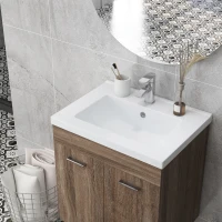 kleankin Mueble bajo lavabo suspendido con lavabo de cerámica y 2 compartimentos 60x45,5x60 cm Marrón claro(m-5)