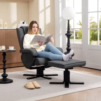 HOMCOM Swivel Recliner Chair with Footstool - Charcoal Grey Linen(m-2)