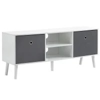 HOMCOM Móvel de TV para Televisores de até 50 Polegadas Móvel de Sala de Estar Moderno com 2 Gavetas de Tecido 2 Prateleiras Abertas e Orifício Passa Cabos 110x29x46,5cm Branco e Cinza(m-1)