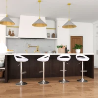 HOMCOM Conjunto de 2 Taburetes de bar Giratorios con Reposapiés Altura Ajustable Base de Acero Asiento de ABS Blanco(m-4)