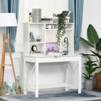 HOMCOM Escritorio con almacenamiento escritorio biblioteca de madera moderno con estantes y gran tablero para espacios pequeños(m-2)