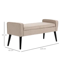HOMCOM Banco de almacenamiento cofre de almacenamiento con asiento acolchado pie de cama de tela con aspecto de lino 120x45x54 cm(m-3)