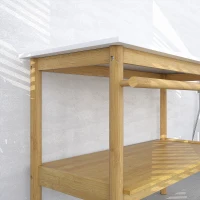 HOMCOM Estantería de baño almacenamiento mueble baño de bambú de 2 niveles con barra para toallas estante abierto(m-5)