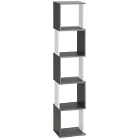 HOMCOM Estantería Moderna que Ahorra Espacio de 5 Estantes en Madera 33x28x161 cm Grisy Blanco(m-6)