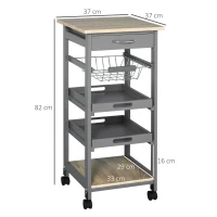 HOMCOM Carrito de servicio para cocina con ruedas cesta + 2 bandejas extraíbles cajón estante en madera de Roble claro(m-3)