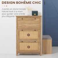 HOMCOM Mueble de zapatos estante de zapatos armario 3 cajones abatibles efecto trenzado de ratán - en Madera Natural(m-4)