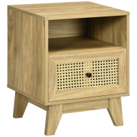 HOMCOM Mesita de noche mesa de noche con cajón puerta trenzada y nicho vintage 45x39x56,5 cm