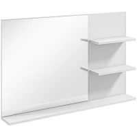 kleankin Espejo de Baño a Pared con 2 Estantes Laterales y Estante Inferior en MDF y Vidrio 75x10x48 cm Blanco(m-5)