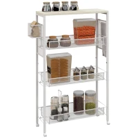 HOMCOM Carrito de Cocina de 3 Niveles con Cesta Lateral y Gancho en Aglomerado y Acero 58x18,5x87 cm(m-5)