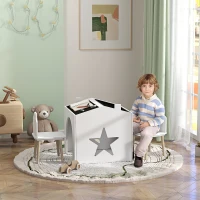 AIYAPLAY Conjunto 1 mesa y 2 silla 3 piezas para niños, tablero de pizarra, MDF y patas de pino, para 3-8 años, Blanco(m-2)