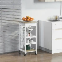 HOMCOM Carrito de servicio carrito de cocina con ruedas cesto + 2 bandejas extraíbles cajón estante MDF Roble claro madera de pino(m-2)