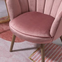 HOMCOM Sillón Concha Sillón de Salón Dormitorio con Respaldo y Cojín Aspecto Terciopelo Patas en Madera de Caucho 66x66x78,5 cm Rosa(m-5)