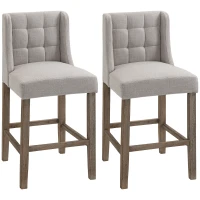 HOMCOM Conjunto de 2 Taburetes de bar con botones madera maciza con reposapiés 47x50x101 cm Gris+ Natural(m-1)