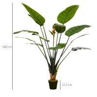 HOMCOM Planta artificial ave del paraíso Strelitzia altura 1,80 m 13 hojas y 2 flores gran realismo maceta incluida(m-3)
