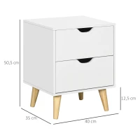 HOMCOM Mesa de Noche Mesa de Noche Estilo Escandinavo 2 Cajones Blanco y Efecto Madera - 40x35x50,5 cm(m-3)