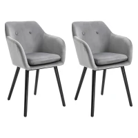 HOMCOM Conjunto de 2 Sillas de comedor silla de cocina sillas de salón escandinavas Patas cónicas de madera negra - Terciopelo Gris(m-6)