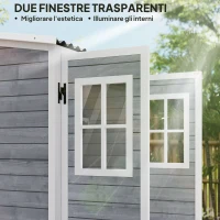 Outsunny Casetta da Giardino in Legno con Ripiani Regolabili, Due Porte con Blocco e Finestre, Grigio(m-4)