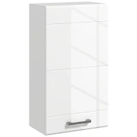 kleankin Armario mural de baño 1 puerta con estante ajustable en altura 3 niveles 37x22,5x70 cm Blanco alto brillo(m-1)