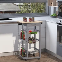 HOMCOM Carrito de servicio con ruedas de cocina de múltiples compartimentos 3 cestas metálicas cajón + 2 espacios para botellas(m-2)