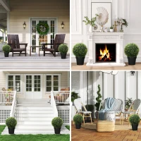 HOMCOM Conjunto de 2 Plantas Artificiales en Forma de Bola con Hojas de Cedro para Casa y Jardín 45 cm Verde(m-2)