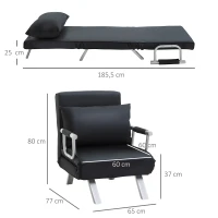 HOMCOM Sillón sillón-cama convertible 1 plaza desenfundable gran confort cojín patas apoyabrazos metal ante Negro(m-3)