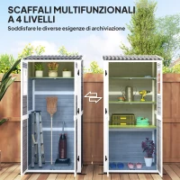 Outsunny Casetta da Giardino in Legno con Ripiani Regolabili, Due Porte con Blocco e Finestre, Grigio(m-5)