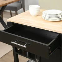 HOMCOM Carrello Da Cucina A Ruote - Stile Contemporaneo, Porta, Cassetto, 3 Ripiani - Maniglie In Metallo - Piano In Legno Di Gomma Nero(m-3)