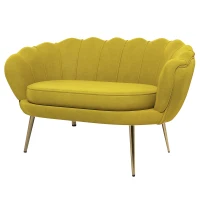 HOMCOM Divanetto 2 Posti in Stile Industrial Chic in Tessuto Effetto Velluto e Metallo, 130x77x77 cm, Giallo(m-10)