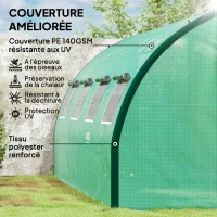Outsunny Serre de jardin tunnel serres tunnel 18 m² 8 fenêtres 2 portes articulées toile PE structure en fer galvanisé vert(m-4)
