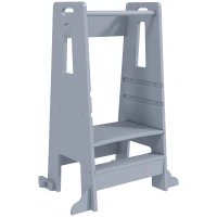 AIYAPLAY Torre de Aprendizagem para Crianças com Altura Ajustável em 3 Níveis e Barreira de Segurança 45x47,5x91 cm Cinza(m-1)