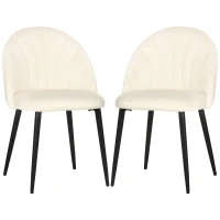 HOMCOM Conjunto de 2 sillas de Terciopelo Crema Patas de metal Negro 52x54x79 cm(m-7)