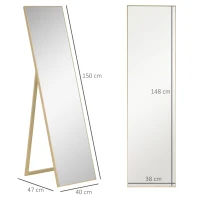 HOMCOM Espejo de Cuerpo Entero con Soporte de pie 40x150 cm Natural(m-3)