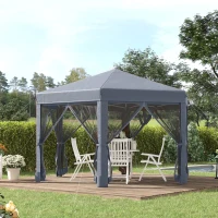 Outsunny 3.2m Pop Up Gazebo Hexagonal Canopy Tent for Outdoor Sun Protection, Includes Mesh Sidewalls and Handy Bag, Grey(m-10)