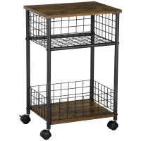 HOMCOM Carrito con Ruedas Carrito de Servicio 2 Compartimentos Abiertos Encimera y Ruedas 40x30x62 cm Marrón(m-6)