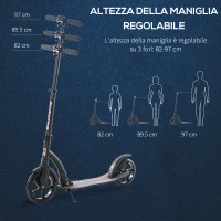 HOMCOM Monopattino a Spinta Pieghevole per Adulti e Bambini in Alluminio, Ruote Grandi, Manubrio Regolabile (87-101.5cm) Fino 100kg, Nero(m-5)