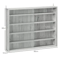 HOMCOM Vitrina de pared para objetivos de colección 5 estantes ajustables en altura y 2 puertas corredizas 80x9,5x60 cm Gris(m-3)