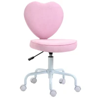 HOMCOM Silla giratoria diseño adorable en forma de corazón ajustable en altura cubierta de lino Rosa 40x50x79-89 cm(m-1)