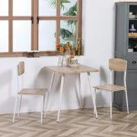 HOMCOM Conjunto de mesa de comedor cuadrada 3 piezas con 2 sillas cocina comedor tablero MDF estructura de metal Blanco(m-2)