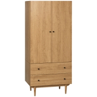 HOMCOM Armario de ropa guardarropa con 2 puertas 2 cajones y barra de suspensión - 80x52x180 cm - aspecto madera