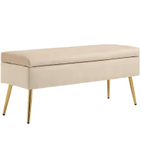 HOMCOM Banco de almacenamiento 2 en 1 banqueta de terciopelo con tapa abatible y patas de metal Amarillo(m-1)