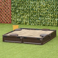 Outsunny Sabbiera con Copertura e Base, Design Modulare, 4 Posti a Sedere, 1,23L x 1,23P m, Marrone(m-2)
