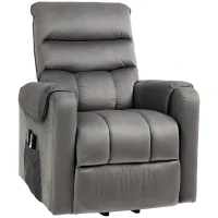 HOMCOM Sillón elevador masaje eléctrico reclinable con Reposapiés mando a distancia revestimiento tela aspecto terciopelo Gris(m-7)